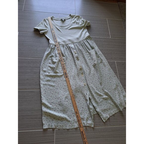 Vtg Casual Corner Green Ribbed Floral Button-Down Maxi Dress Short Sleeve Pocket - Picture 12 of 12